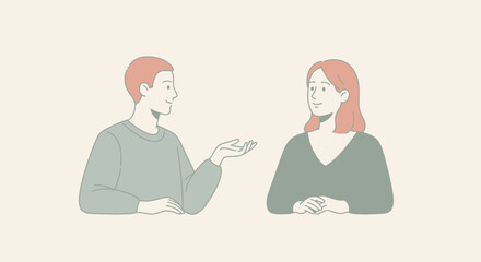 Fototapeta premium Illustration of two people in conversation, conveying communication and connection through body language and expression