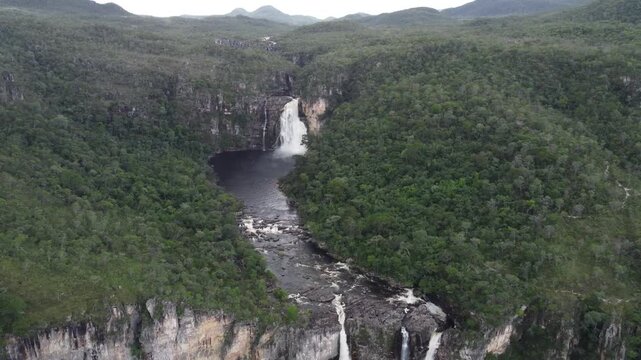 Aerial images of Chapada dos Veadeiros National Park, Saltos do Rio Preto waterfalls (120m and 80m)