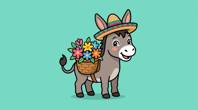 Cartoon donkey wearing sombrero hat.