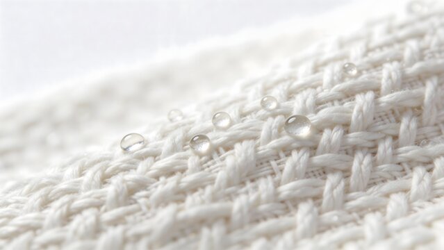Water droplets on white fabric