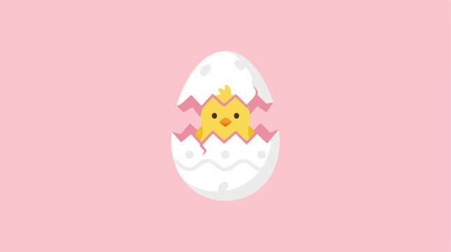 Cute Yellow Chick Hatching from Egg.