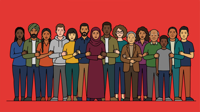 Diverse group of people standing together.