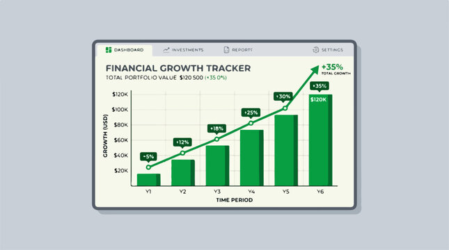 Financial growth tracker graph display.