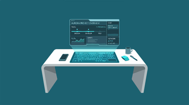 Modern white computer desk with equipment.