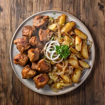 Top View Kuurdak Kazakh Dish