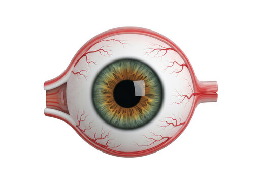 A stylized close-up illustration of a human eye with a red circular frame around the iris