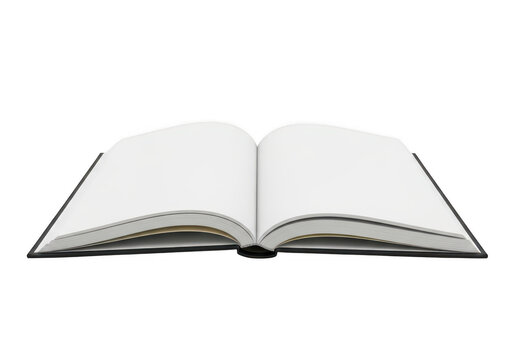 An open book with a visible blank page and decorative binding edges