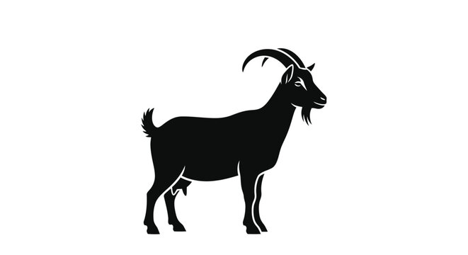 A stylized vector graphic illustration of a standing domestic goat with prominent horns and an udder, presented as a sleek animal design concept.