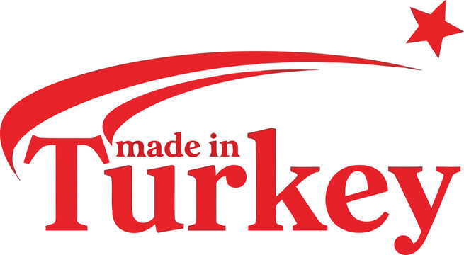 Made in Turkey label with red star and swoosh, Turkish product logo, country of origin mark