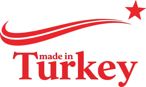 Made in Turkey Label with Red Star and Swoosh, Turkish Product Logo, Country of Origin Mark