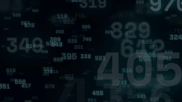 Abstract Background of Floating Numbers and Digits in a Dark Digital Matrix Environment