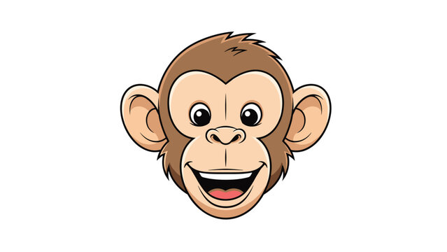 Cheerful and friendly cartoon monkey face with a wide smile and bright eyes isolated on a white background.