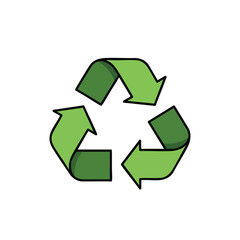Obraz premium Green recycling symbol icon isolated on a plain white background.