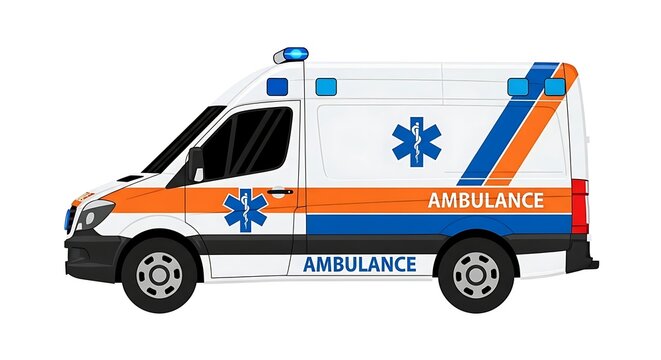 Vector illustration of a modern emergency medical services ambulance vehicle with emergency lights and markings, ready for rapid response