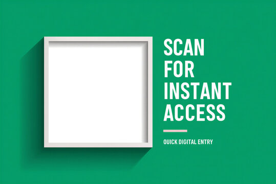 Minimalist White Frame for QR Code Scan, Instant Digital Access on Vibrant Green Background