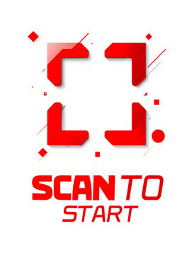 Red QR Code Scan to Start Graphic on White Background, Modern Digital Technology Concept