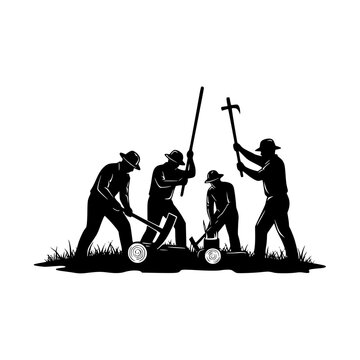 Lumberjack Silhouette Illustration of Forestry Workers Moving Logs