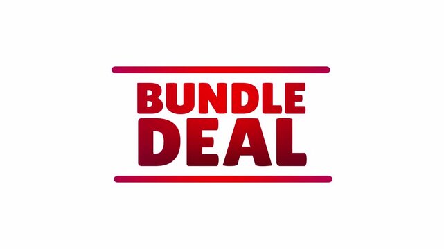 Bundle deal animation with bold promotional text. Special combined offer banner isolated on white background