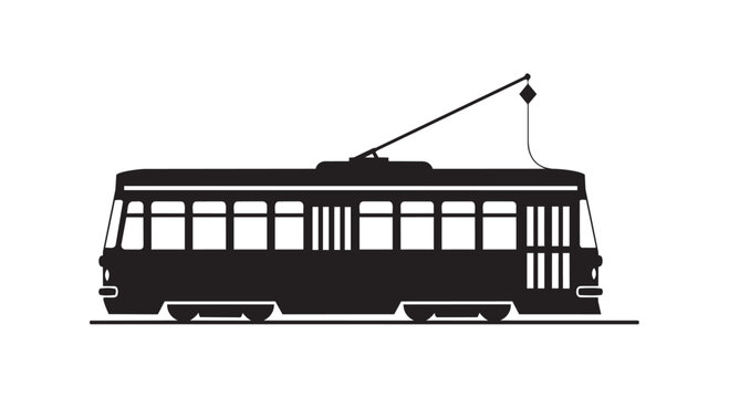 Black silhouette city tram vector illustration for urban transit design