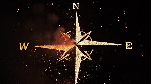 a golden compass with a starry night sky background.