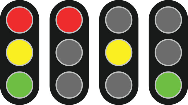Traffic signal light set with red, yellow, and green lights, ideal for road safety, transport, and traffic control design.