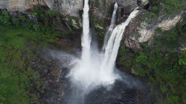 Aerial images of Chapada dos Veadeiros National Park, Saltos do Rio Preto waterfalls (120m and 80m)