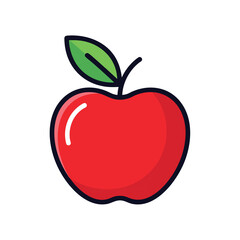 Fototapeta premium A vibrant red apple icon with a single green leaf isolated on white background.