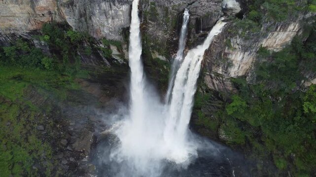 Aerial images of Chapada dos Veadeiros National Park, Saltos do Rio Preto waterfalls (120m and 80m)