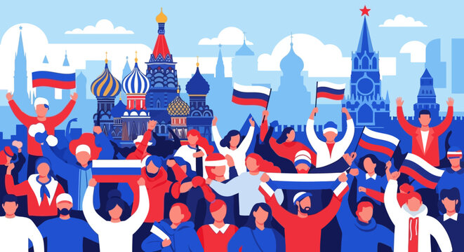 Russian Flag Crowd Celebration Moscow Kremlin Celebration Red Square