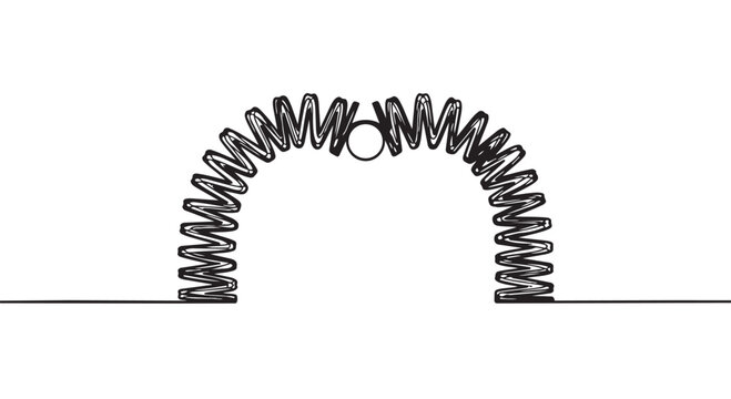 Vector illustration of a coiled spring jumping up with a circle in the middle