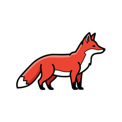 Fototapeta premium Stylized cartoon fox standing in profile isolated on white background.
