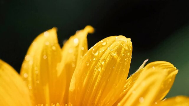 Closeup of a yellow flower with water droplets