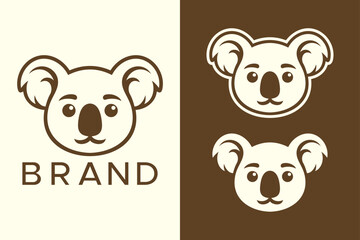 Fototapeta premium Modern Minimalist Cute Koala Head Logo Design, Friendly Bear Mascot Negative Space Vector Emblem