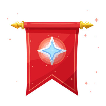 Small red flag with star symbol for checkpoint marker and quest objective in fantasy adventure