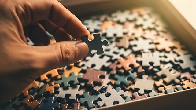 Jigsaw Puzzle Piece Being Placed into an Incomplete Puzzle