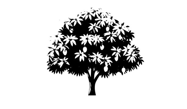 Mango tree vector illustration with green leaves and fruit isolated on white background