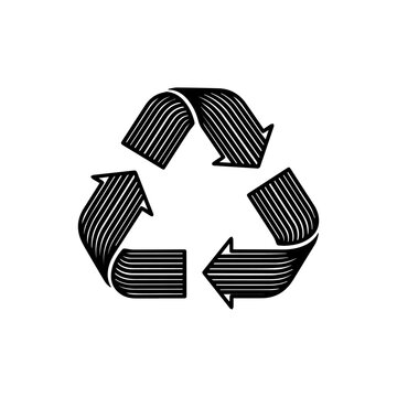 Monochrome recycling symbol with a detailed linear texture and three folded arrows.