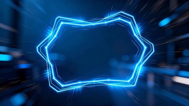 Neon blue polygon frame structure with light effects