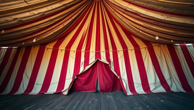 Dusty, aged circus tent, faded stripes, worn canvas, weathered wood,  background,  circus tent