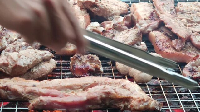 Pork grilled over charcoal.