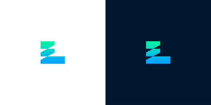 Modern abstract digital letter L or E logo design with a vibrant green to blue gradient, representing innovation, technology, and progressive solutions for various businesses