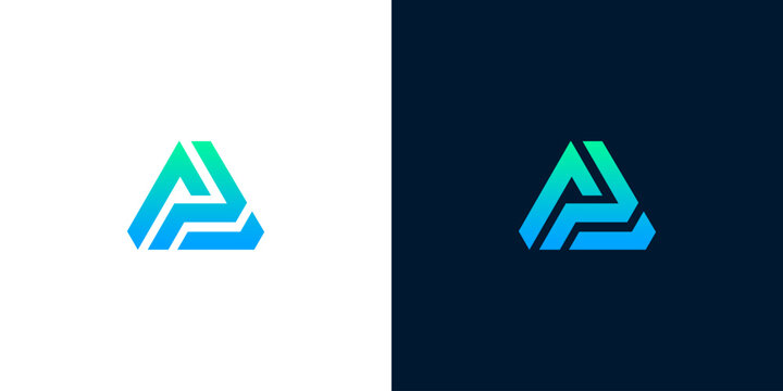 Abstract geometric triangular logo design with a modern and futuristic feel, suitable for technology or finance companies