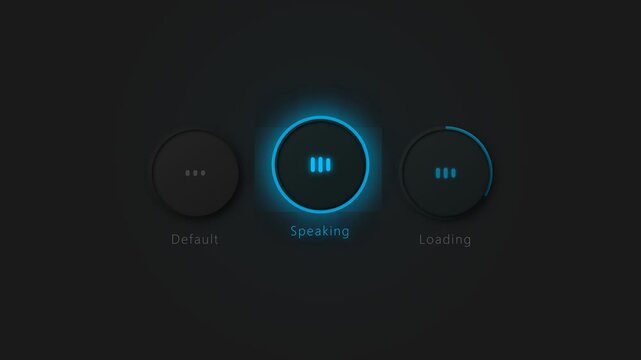 Futuristic Voice Assistant User Interface Showing Speaking Loading and Default States for Smart Device Apps