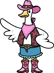 Fototapeta premium Goose Dressed as a Cowgirl Character Cartoon
