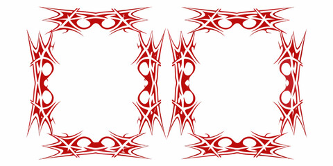 A striking red tribal frame with sharp pointed and symmetrical designs © Nirob