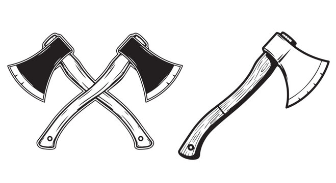 Vector illustration of axes and hatchets, black and white graphic design