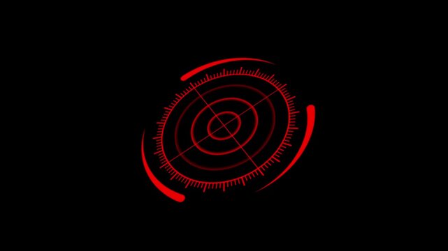 Red targeting reticle with concentric circles against a stark black background