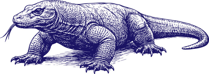 Hand Drawn Komodo Dragon Sketch Vector Illustration Isolated Detailed Ink Style Wild Reptile Drawing No Text Minimalist Line Art Animal Graphic © dan