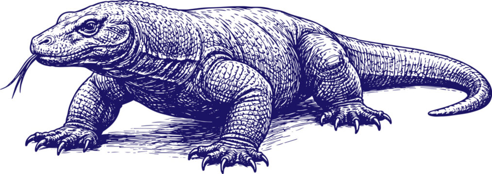 Hand Drawn Komodo Dragon Sketch Vector Illustration Isolated Detailed Ink Style Wild Reptile Drawing No Text Minimalist Line Art Animal Graphic