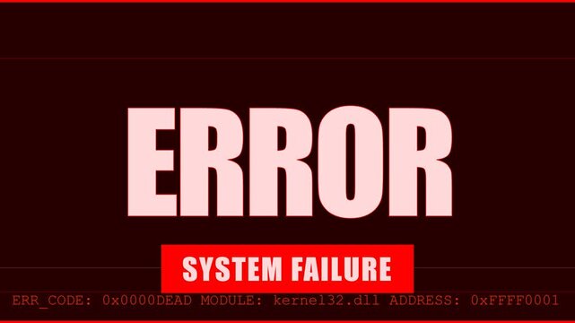 System Failure Digital Screen Glitch with Error Message and Code Animation